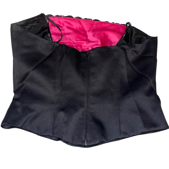 Veronique Young Vintage Womens Bustier Style Top Size M Black Pink Strapless - Picture 5 of 9